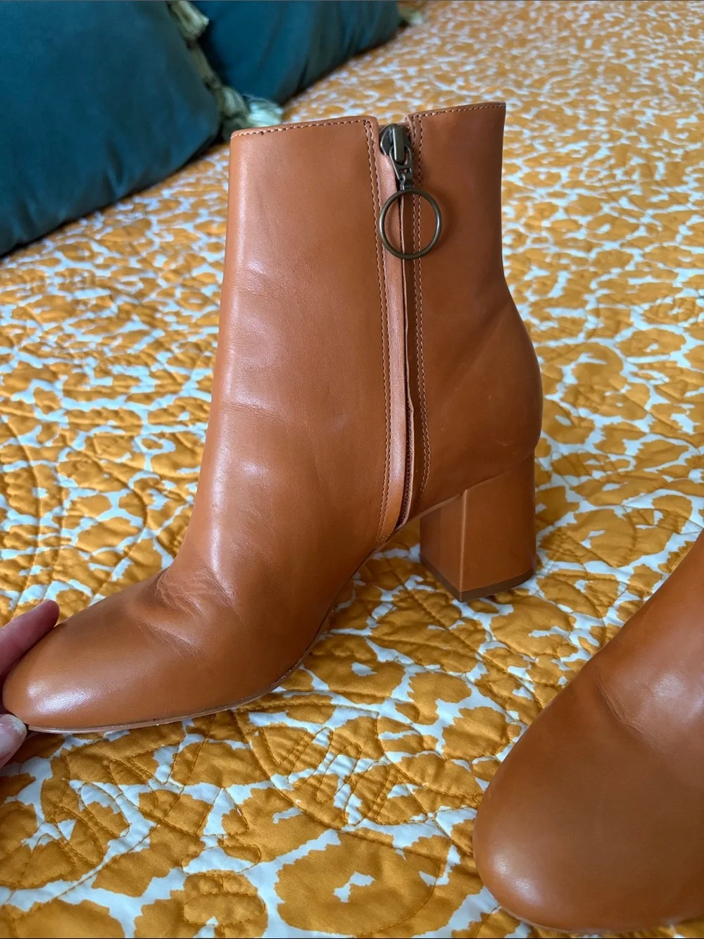 ABLE Women's Tan Leather Ankle Boots - Classic Block Heel